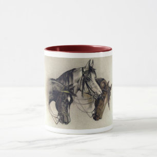 Three Hand Drawn Horse Heads Vintage Mug