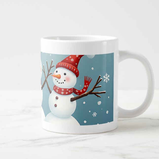 Three happy Christmas snowmen Large Coffee Mug (Right)