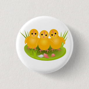 Three Happy Easter yellow chickens 3 Cm Round Badge