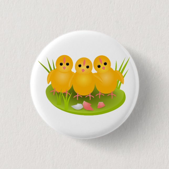 Three Happy Easter yellow chickens 3 Cm Round Badge (Front)