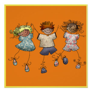 Three Happy Kids On A Poster