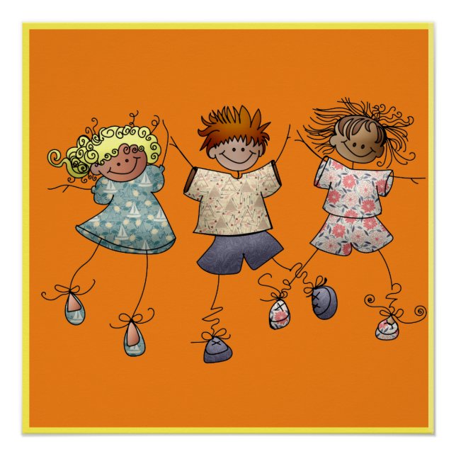 Three Happy Kids On A Poster (Front)