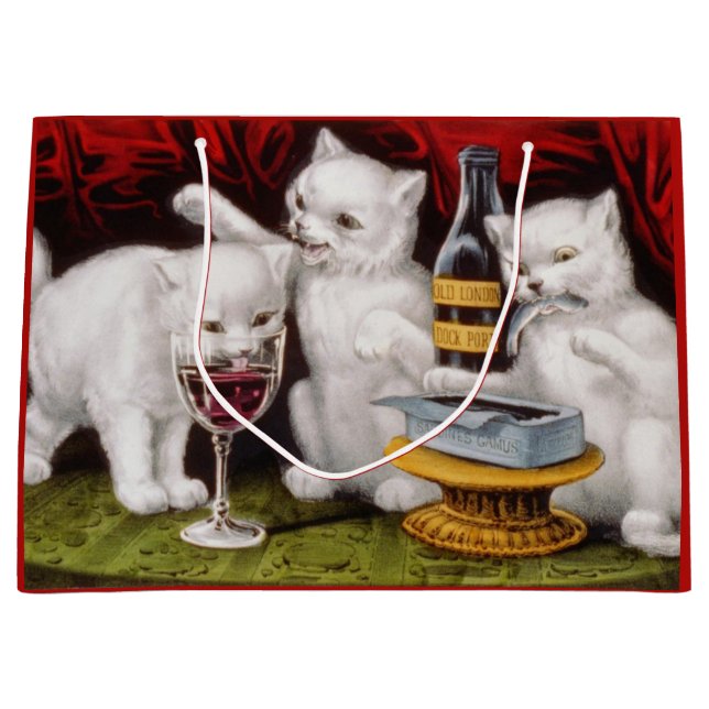 Three Happy Kittens at the Feast Large Gift Bag (Front)
