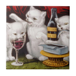 Three Happy Kittens at the Feast Tile