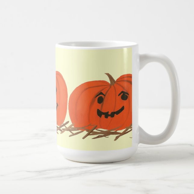 Three Happy Pumpkins in Hay Halloween Mugs (Right)
