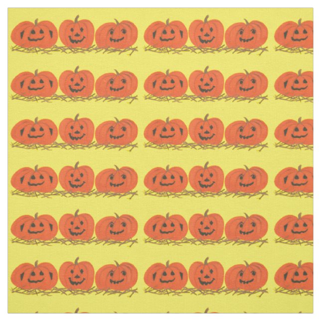 Three Happy Smiling Pumpkins Halloween Fabric (Swatch)