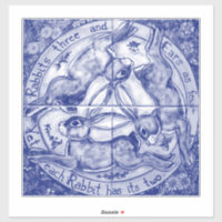 Three Hares Blue Rabbit Mural Decoration 6" Tiles