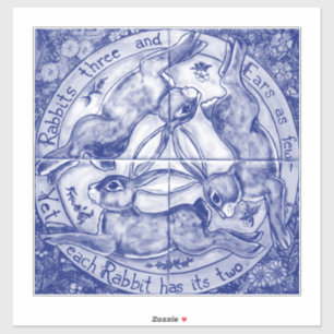 Three Hares Blue Rabbit Mural Decoration 6" Tiles