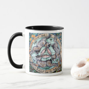 Three Hares Rabbit Four Seasons Colourful Whimsica Mug