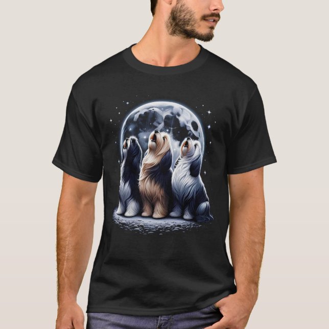 Three Havanese Howling at Moon Like Three Wolves T-Shirt (Front)