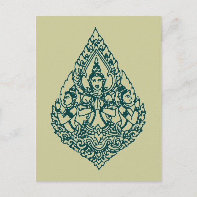 THREE HEAD BUDDHA PRAYING LAO, THAI & CAMBODIA POSTCARD (Front)