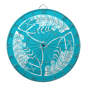Three head-to tail spiny lobsters dartboard