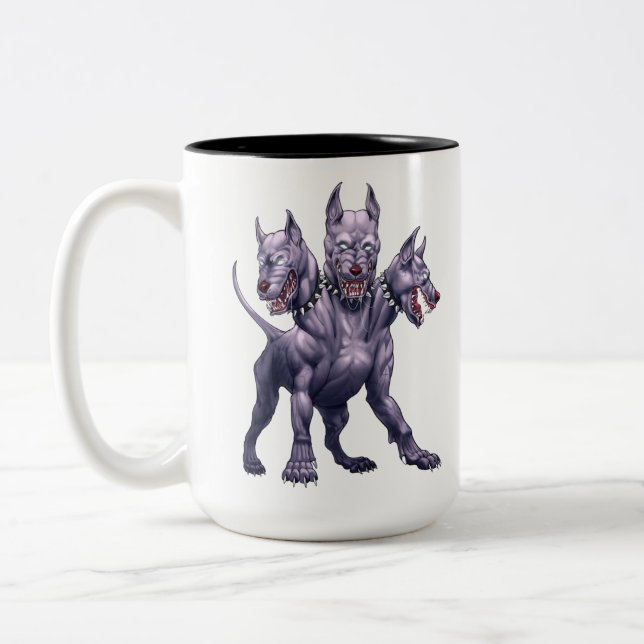 Three Headed Dog Cerberus Two-Tone Coffee Mug (Left)