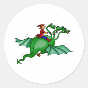 Three-Headed Dragon with Rider Classic Round Sticker