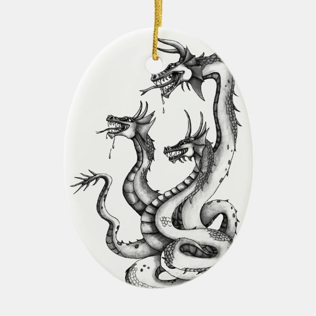 Three Headed Hydra Design Ceramic Tree Decoration (Front)