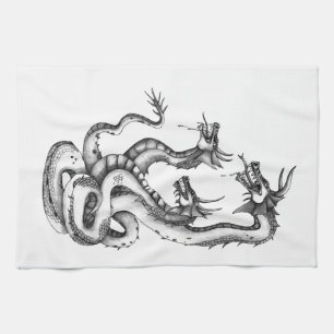 Three Headed Hydra Design Tea Towel