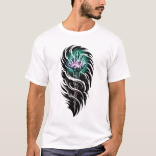 Three-Headed Hydra Dragon Graphic Detailed Black T-Shirt