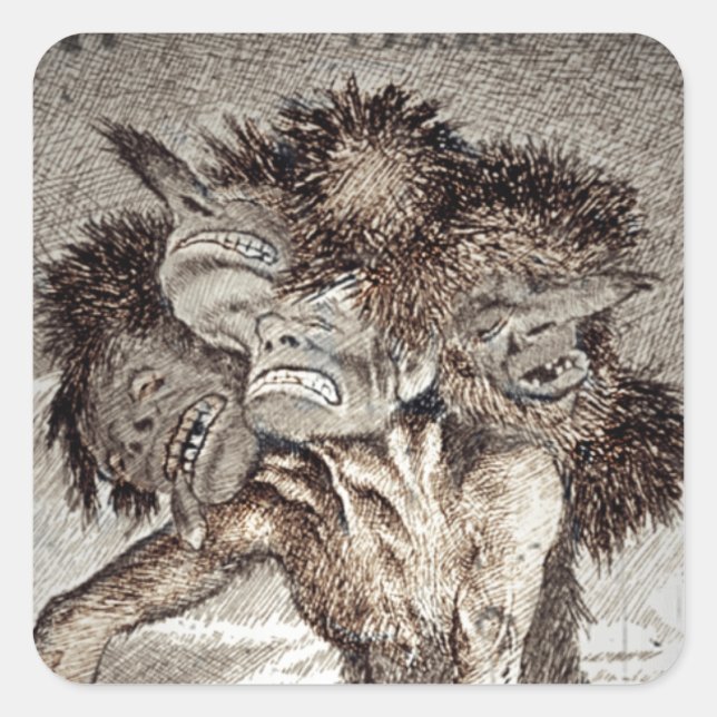 Three Headed Monster Square Sticker (Front)