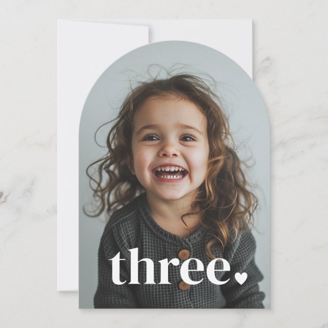 Three Heart Arched Photo 3rd Birthday Invitation (Front)