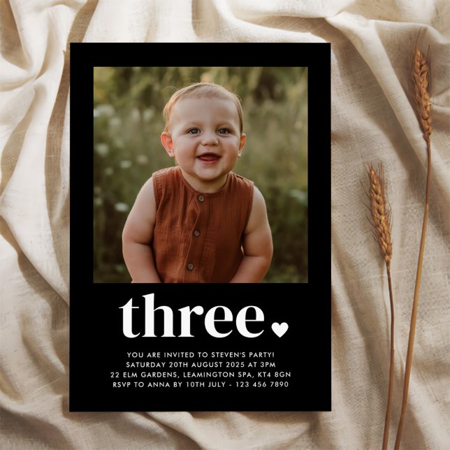 Three Heart Photo 3rd Birthday Invitation (Creator Uploaded)