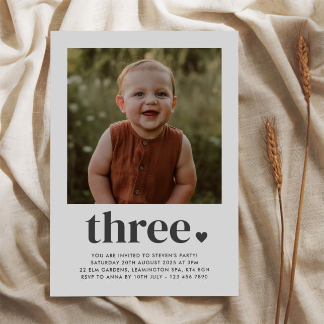 Three Heart Photo 3rd Birthday Invitation (Creator Uploaded)