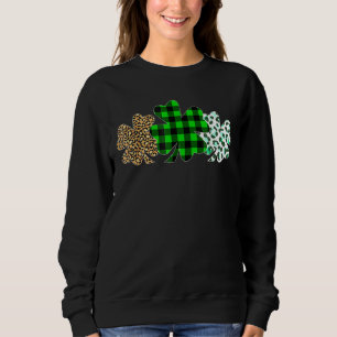 Three Heart Shamrocks Leopard Plaid St Patrick's D Sweatshirt