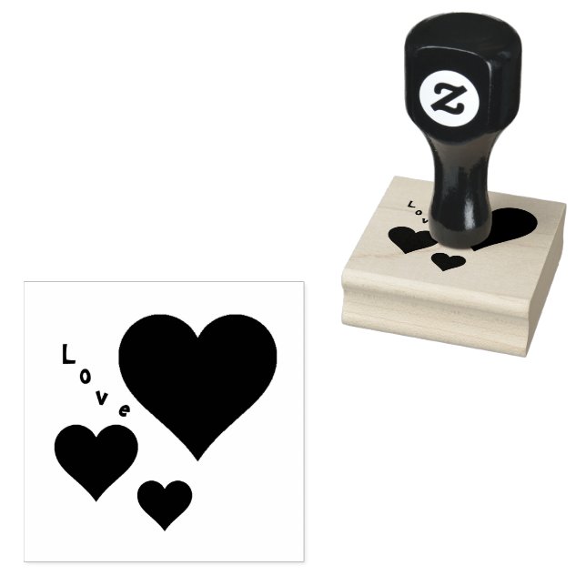 Three Hearts and Love Sweet Valentines Rubber Stamp (Stamped)