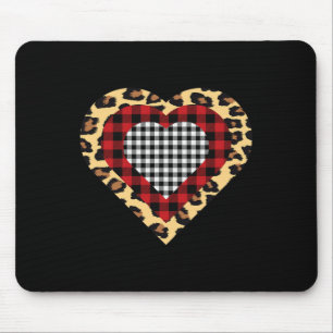 Three Hearts Buffalo Leopard Plaid Valentine's Day Mouse Mat