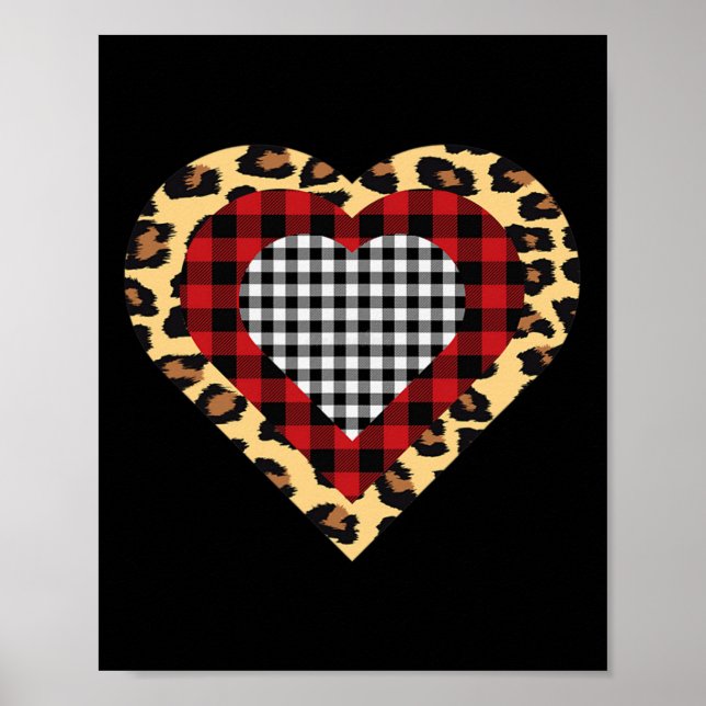 Three Hearts Buffalo Leopard Plaid Valentine's Day Poster (Front)