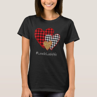 Three Hearts Buffalo Plaid Lunch Lady Valentine's  T-Shirt
