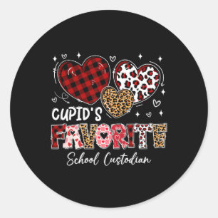 Three Hearts Cupid's Favorite School Custodian Val Classic Round Sticker