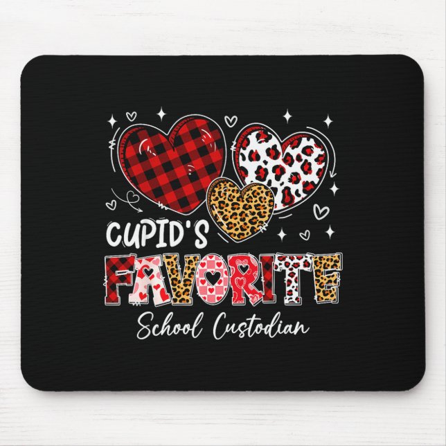 Three Hearts Cupids Favorite School Custodian Vale Mouse Mat (Front)