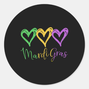 Three Hearts For Mardi Gras Colours - I Love Mardi Classic Round Sticker