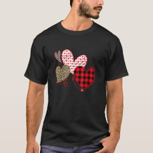 Three Hearts Leopard Buffalo Plaid For Women Valen T-Shirt