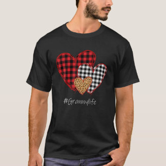 Three Hearts Leopard Buffalo Plaid Granny Valentin T-Shirt