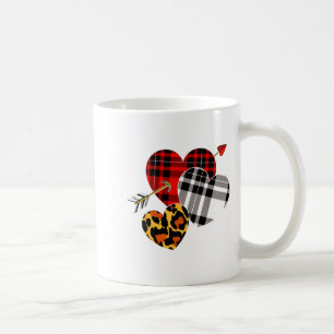 Three Hearts Leopard Buffalo Plaid Valentines Day  Coffee Mug