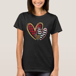 Three Hearts Leopard Buffalo Plaid Valentine's day T-Shirt