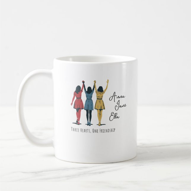 Three Hearts Mug, Bestfriends, BFFs mug (Left)