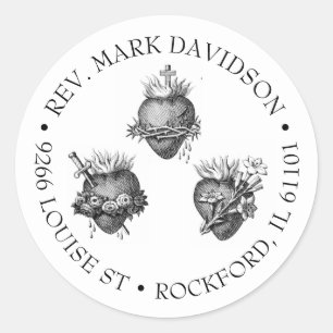 Three Hearts of Jesus, Mary, and Joseph Address Classic Round Sticker