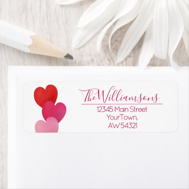 Three Hearts on White with Red Pink Text (Insitu)