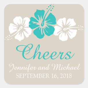 Three Hibiscus Flowers Wedding Square Sticker