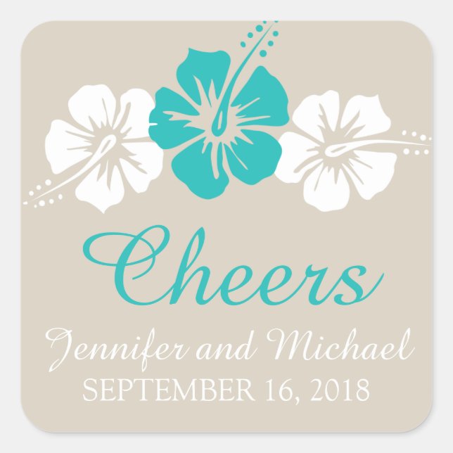Three Hibiscus Flowers Wedding Square Sticker (Front)