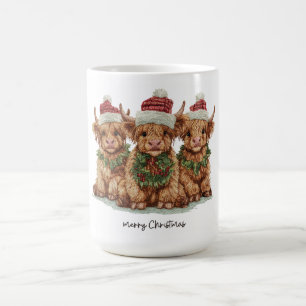 Three Highland Cows with Garland & Hats Coffee Mug