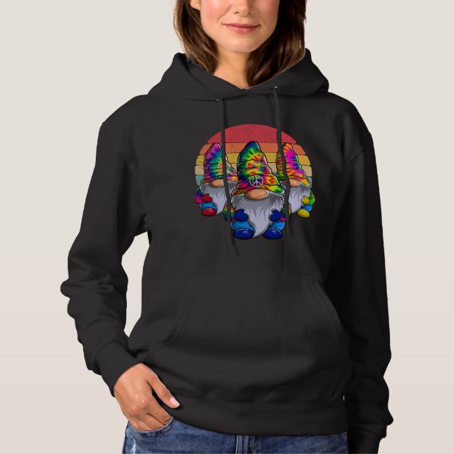 Three Hippie Gnomes, Peace Gnome, Funny Retro Tie  Hoodie (Front)