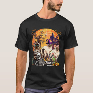 Three Horror Siamese Cats Cosplay Witch Halloween T-Shirt