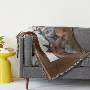 Three Horse Head Throw Blanket Equestrian Horse