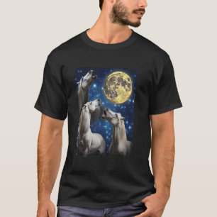 Three Horse Moon 3 Horses Howling Funny Weird Curs T-Shirt
