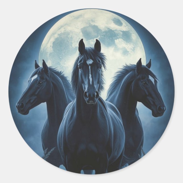 Three Horse Moon Classic Round Sticker (Front)