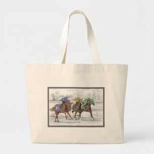 Three Horse Race - Neck and Neck Large Tote Bag