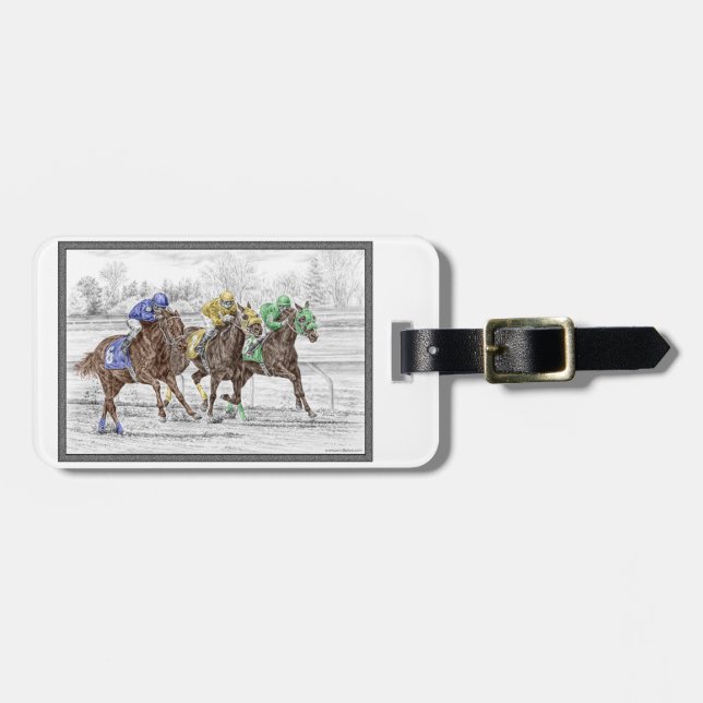Three Horse Race - Neck and Neck Luggage Tag (Front Horizontal)